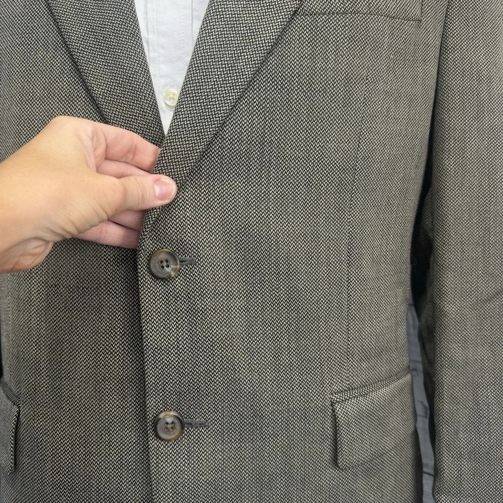 VTG '98 Polo University Ralph Lauren Blazer 42R 100% Wool Tweed Herringbone Gray